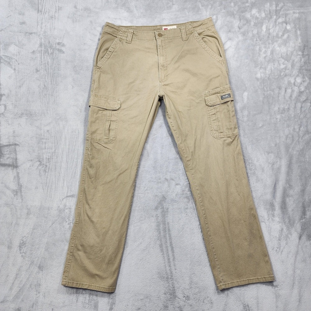Wrangler Pants Mens 38x32 Beige Cargo Relaxed‎ Fit Stretch Workwear Outdoors